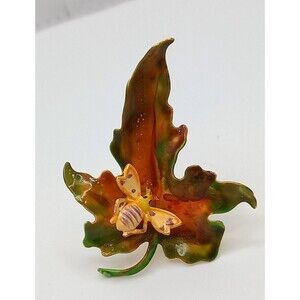Vintage Hattie Carnegie Enameled Bumble Bee Maple Leaf Brooch